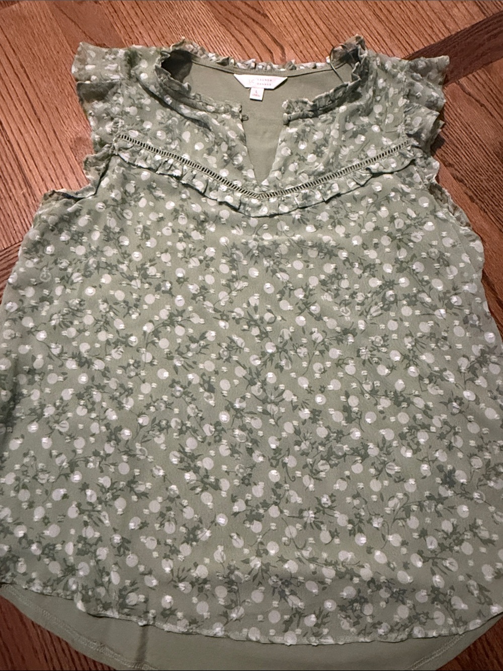 Lauren Conrad green Floral Ruffle Sleeve Women's Top sz large